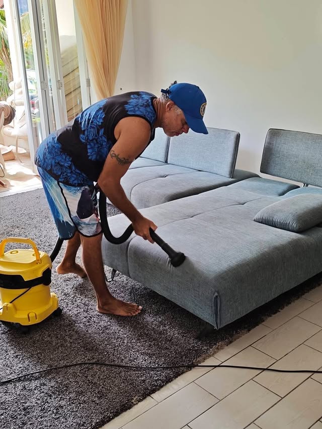 Sofa cleaning in progress